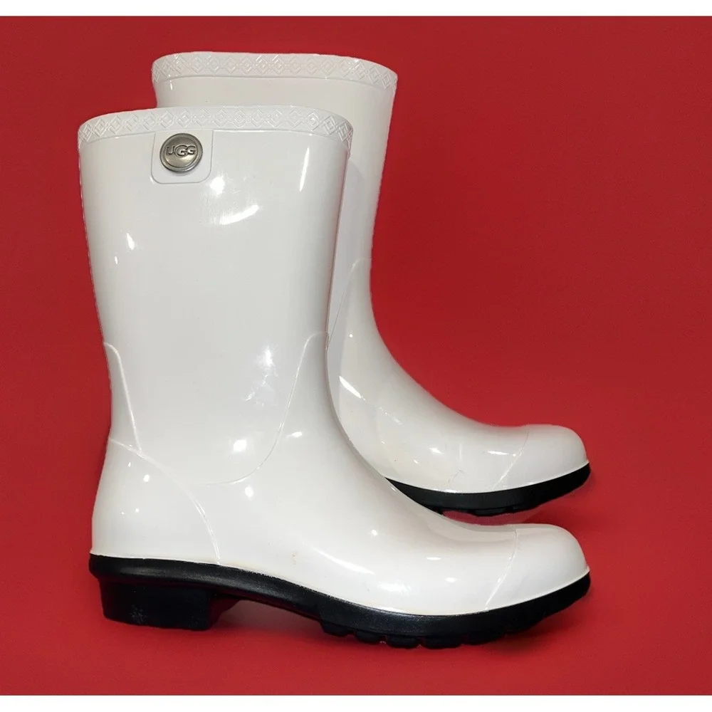 UGG Sienna Rubber Rain Waterproof Mid Calf Boots White Women's Size 6